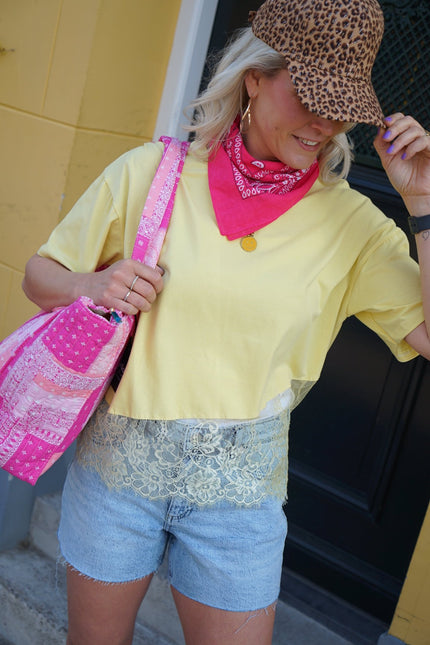 T - SHIRT LACE GEEL - Hipishet