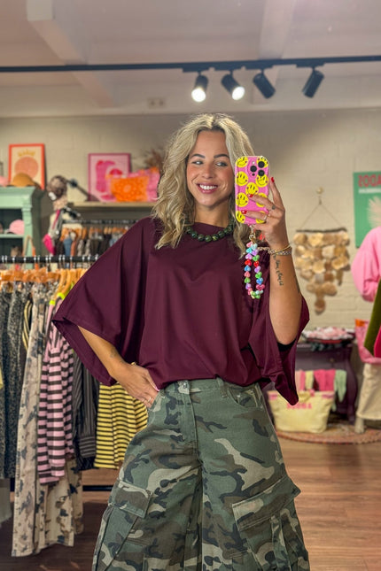 T-SHIRT LEA BORDEAUX - Hip is het