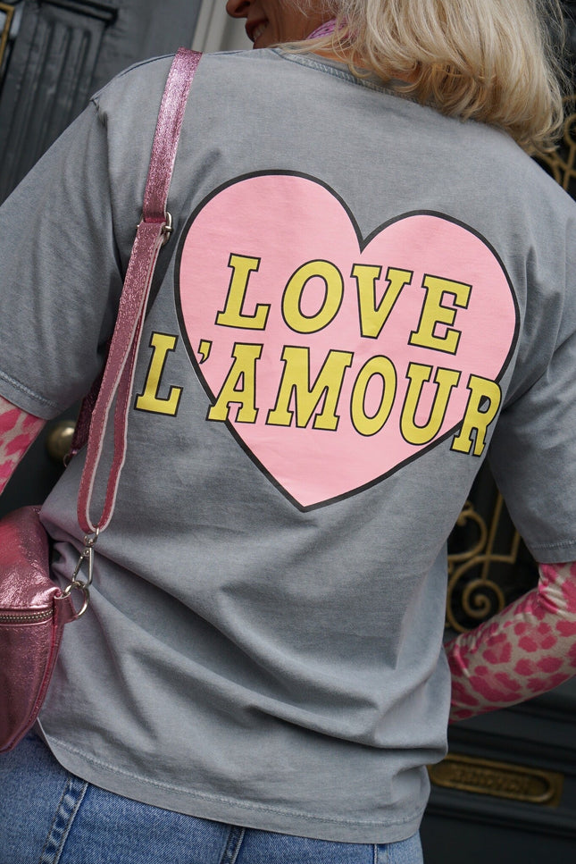 T - SHIRT LOVE L'AMOUR GRIJS - Hipishet