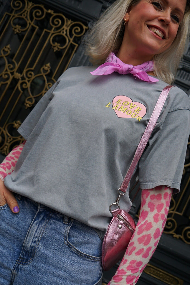 T - SHIRT LOVE L'AMOUR GRIJS - Hipishet