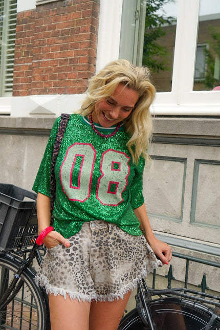 T-SHIRT PAILLETTEN GROEN - Hipishet