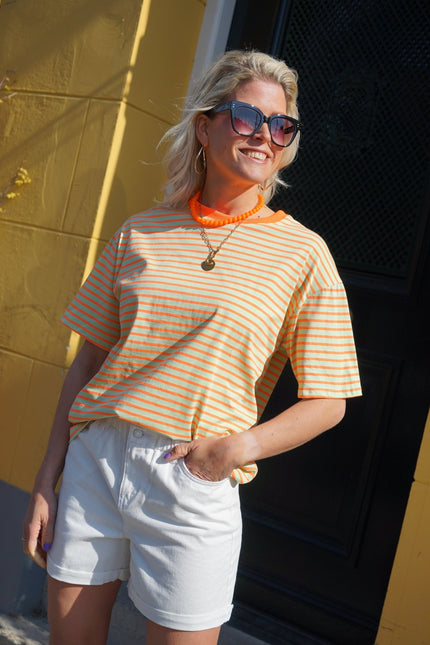T - SHIRT STREEP FEM GROEN ORANJE - Hipishet