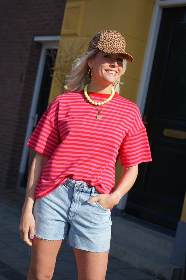 T - SHIRT STREEP MILA ROOD ROZE - Hipishet