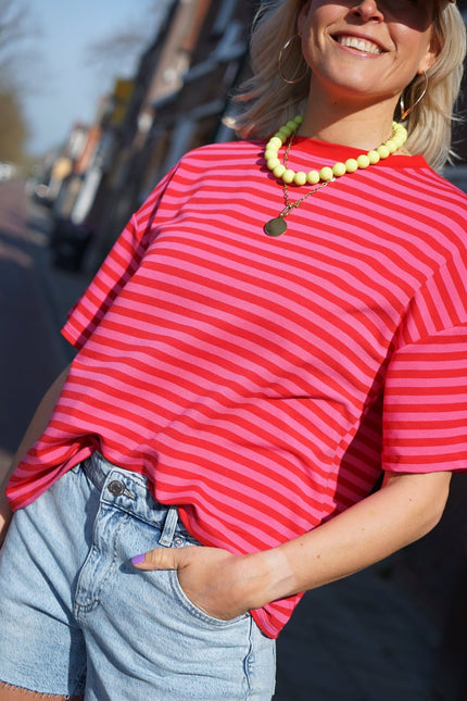 T - SHIRT STREEP MILA ROOD ROZE - Hipishet
