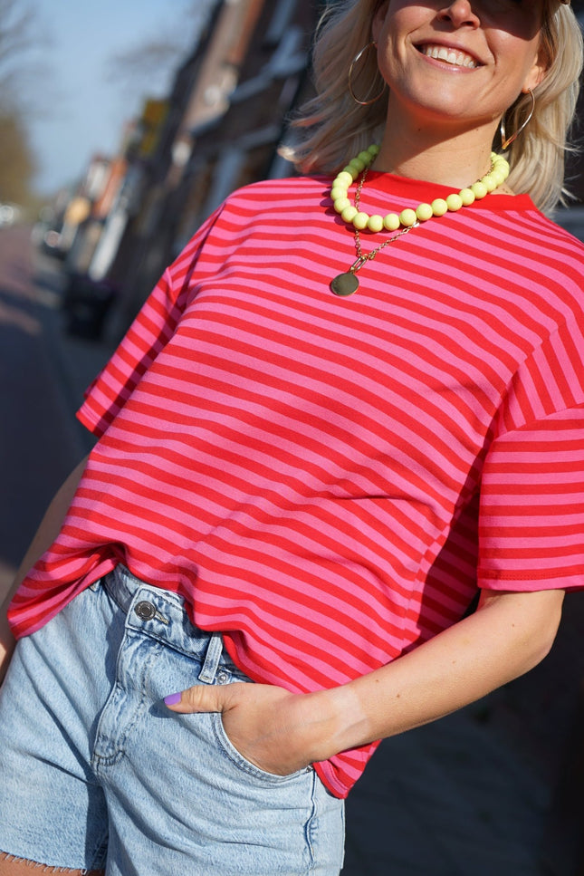 T - SHIRT STREEP MILA ROOD ROZE - Hipishet
