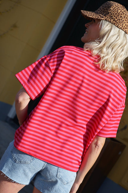 T - SHIRT STREEP MILA ROOD ROZE - Hipishet