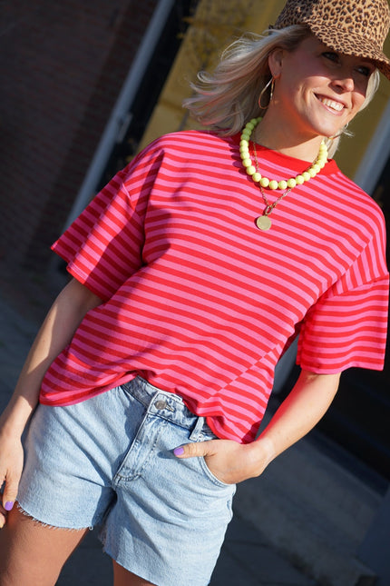 T - SHIRT STREEP MILA ROOD ROZE - Hipishet