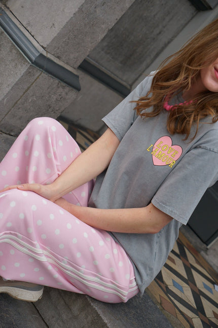 WIJDE BROEK DOTS ROZE - Hipishet